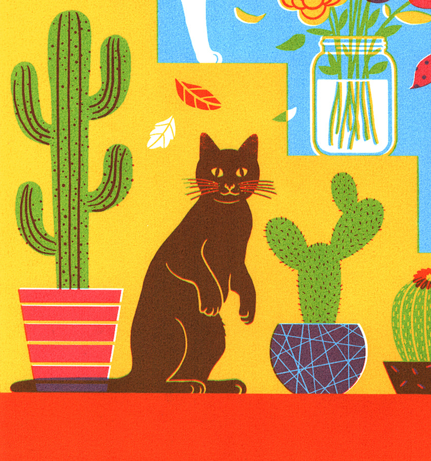 Cats Flowers, and Cactus